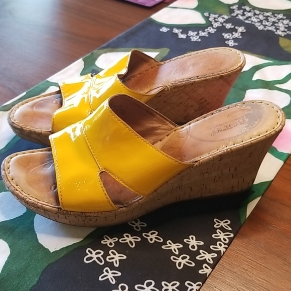 💕BORN💕 Cork Platform Wedge Sandal Patent Leather - Picture 1 of 12